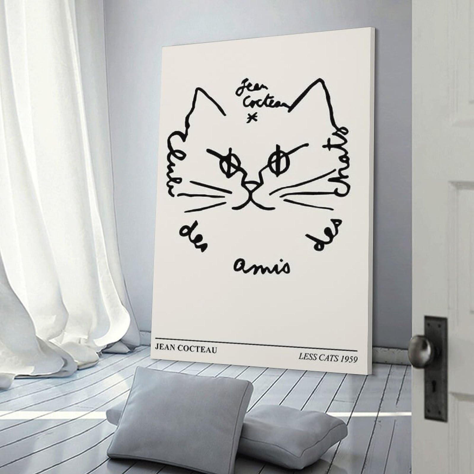 絵画　ポスター Amazon.co.jp: ジャンコクトーポスター 猫の顔抽象線プリント